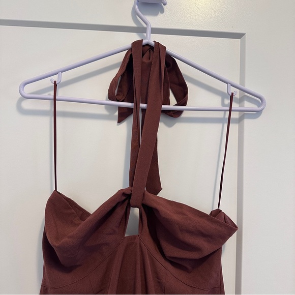 Abercrombie & Fitch Brown Knot Front Cutout Halter Midi Dress Size Small Petites - Picture 5 of 12